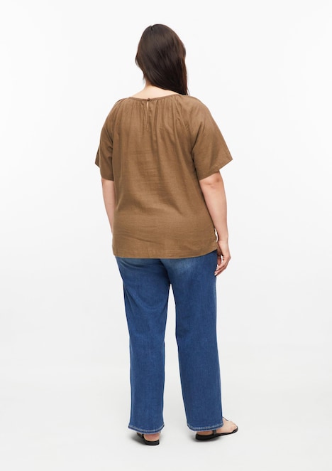 Leinenmixbluse mit Raffungen