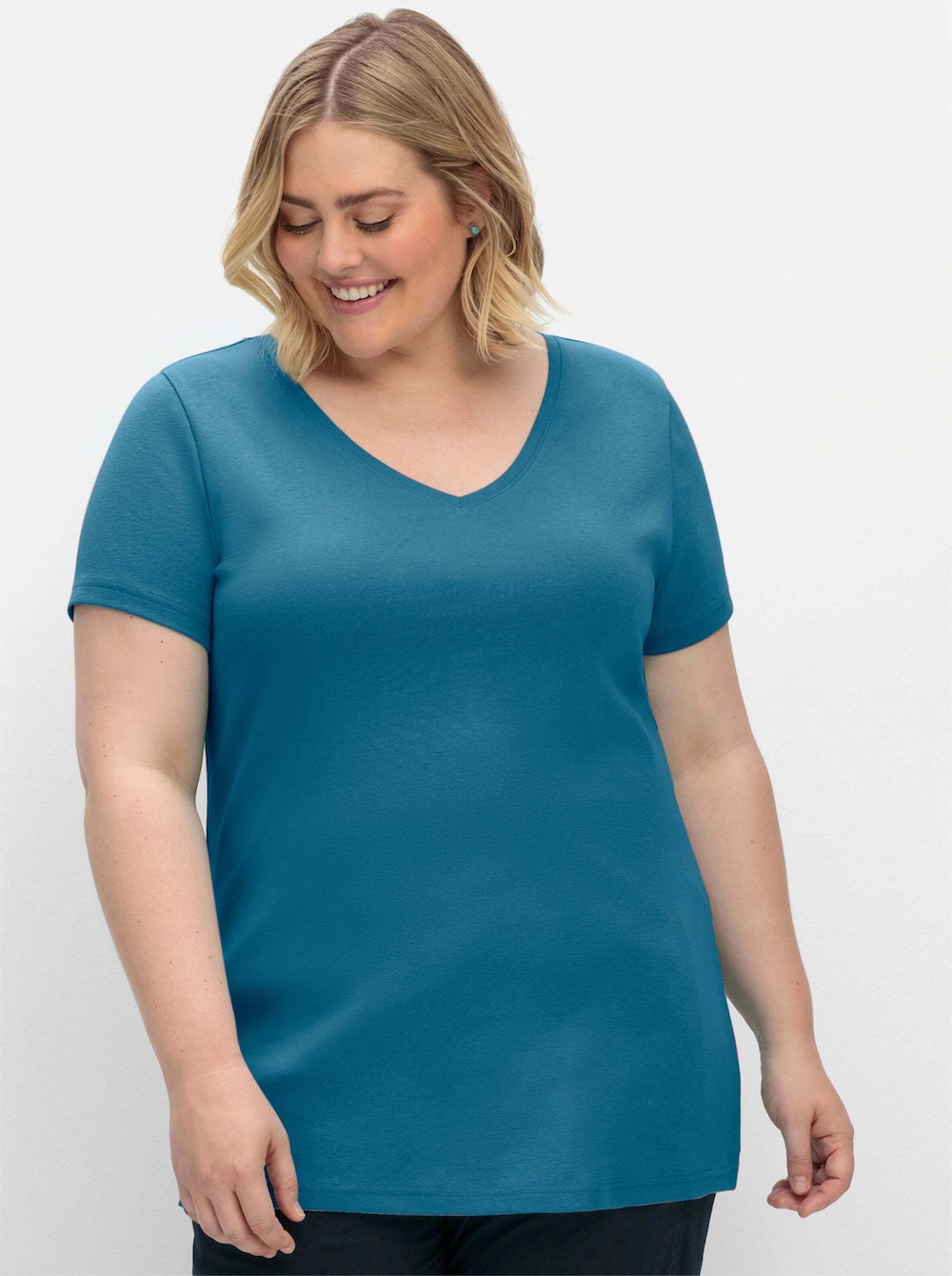 T-Shirt Kurzarm Uni Ohne Kragen