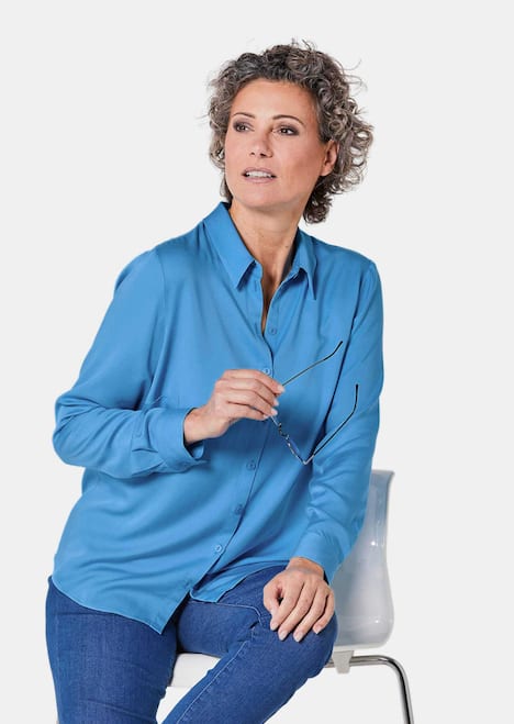 GOLDNER Blouse. Puur katoen Overhemdblouse met doorlopende knopenlijst