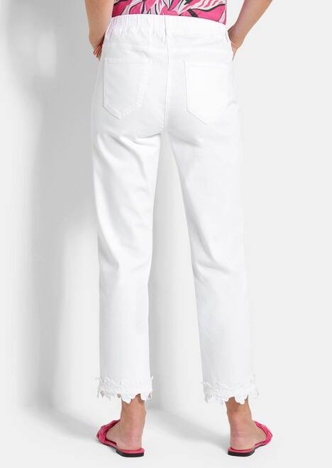 Denimhose mit floraler Spitze