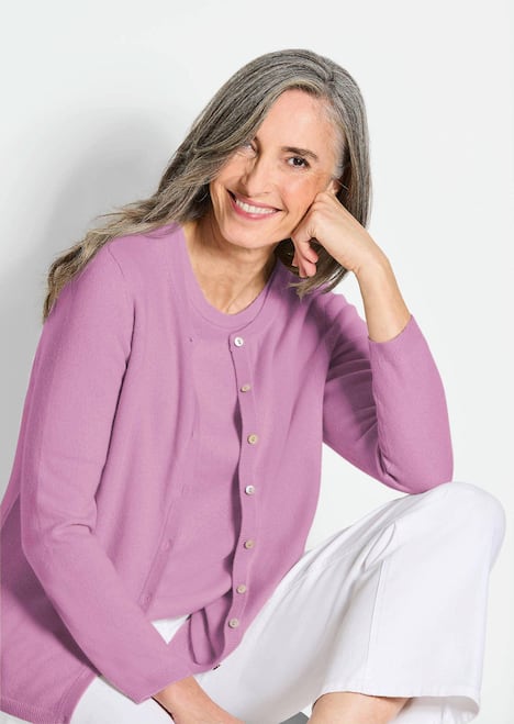 Kaschmirstrickjacke mit Rundhalsausschnitt