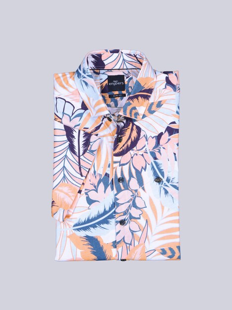 Herren Elastisches Kurzarm-Hemd mit tropischem Muster , Blutorange