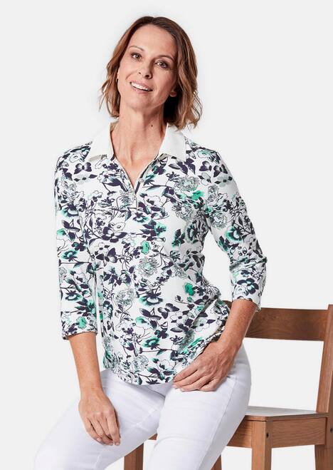 Druckpoloshirt mit weißem Kontrastkragen