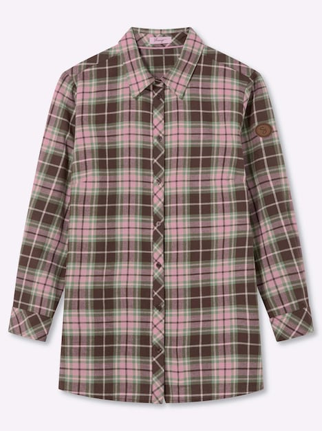 Langarm-Bluse Karobluse in angerauter Flanell-Qualität Langarm Hemdkragen