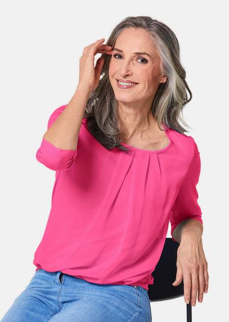 Chiffon-Shirt mit 3/4-Arm, Rundhals
