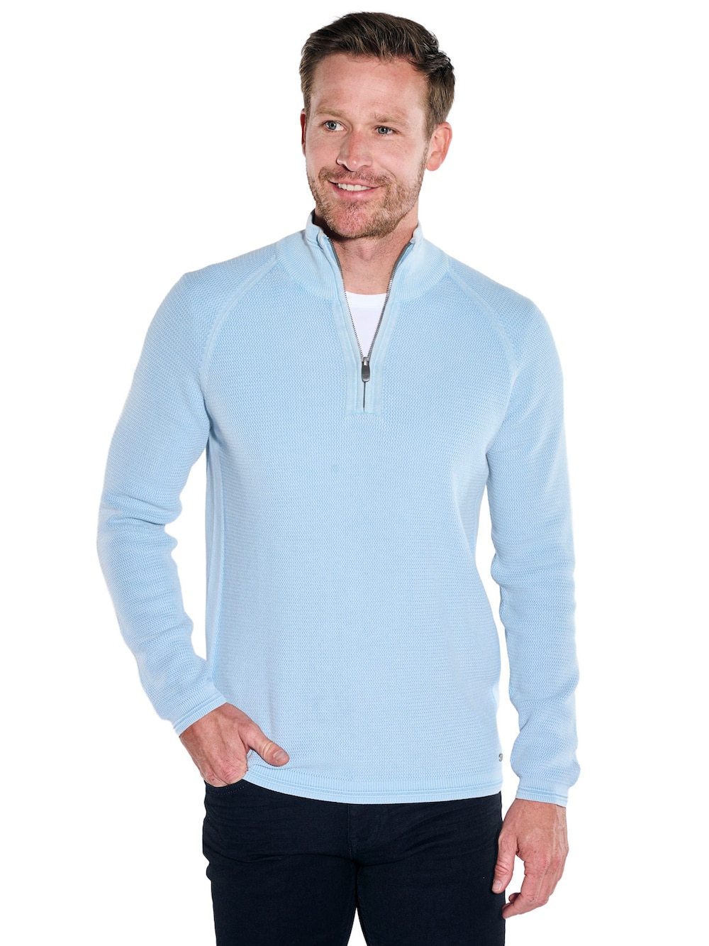 Herren Stehkragen-Pullover mit Reißverschluss , Hellblau