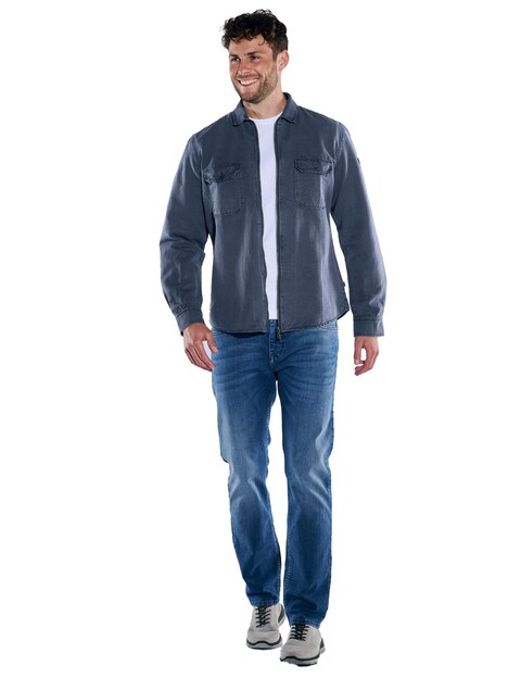 Herren Langarm-Hemd mit Leinenanteil , Marineblau