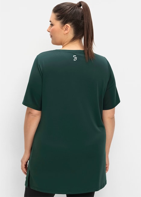 Longshirt Funktionsshirt in Longform Kurzarm Uni Rundhalskragen