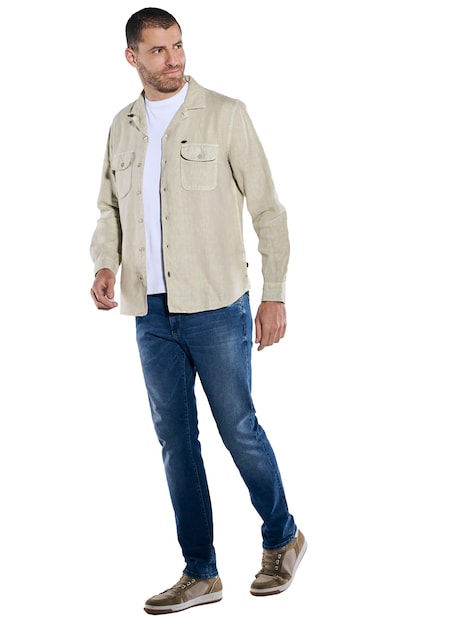 Herren Langarm-Hemd aus Leinen , Creme