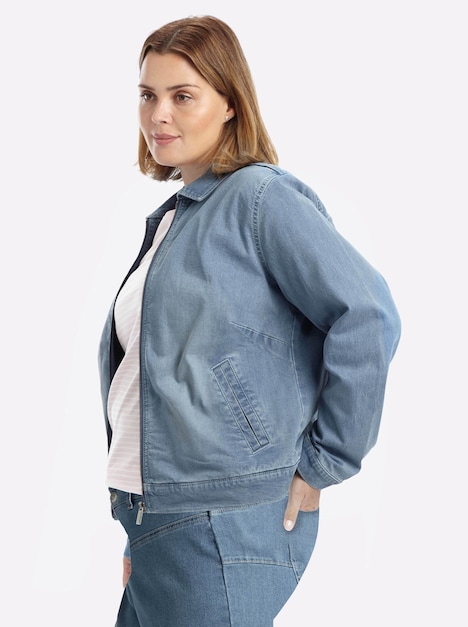 Jeansblazer Jeansjacke in Blousonform Langarm Umlegekragen