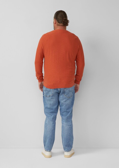 Strickpullover mit Flammgarnstruktur und Rollkante