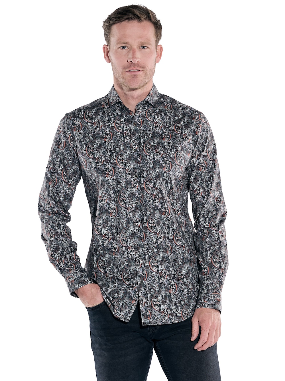 engbers Herren Langarm-Hemd gemustert , Oliv