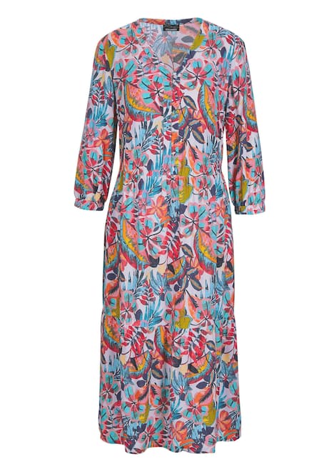 Midikleid, Allover-Print, V-Ausschnitt