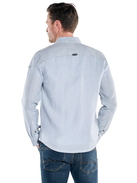 Herren Leinen Overshirt mit Zipper , Hellblau