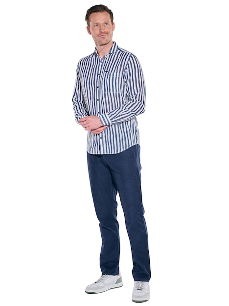 Herren Streifenhemd in Leno-Ware , Marineblau
