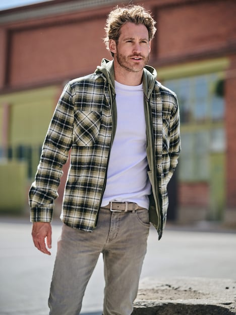 Herren Flanell-Overshirt , Oliv