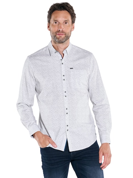 engbers Herren Langarm-Hemd gemustert , Naturweiss