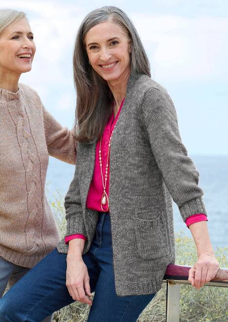 Langarm Melange-Cardigan, flauschig