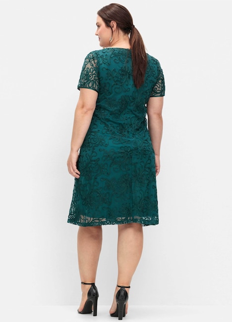 Cocktailkleid Kurzarm Uni Ohne Kragen