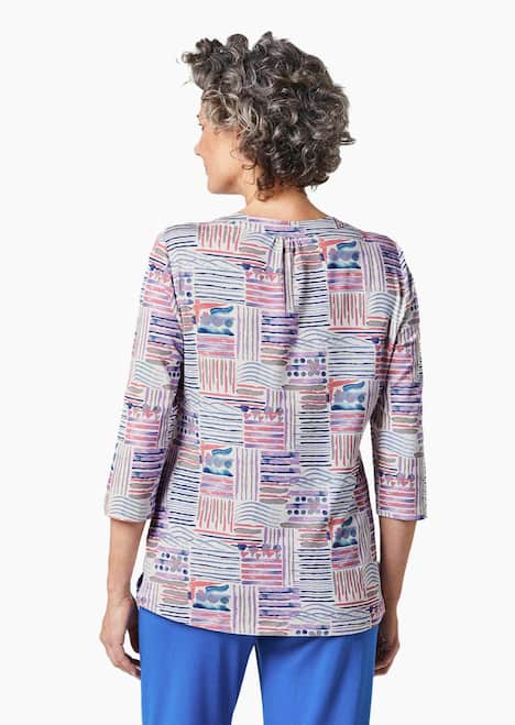 Tunika-Druckshirt mit Stehkragen