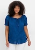 Kurzarmbluse Kurzarm-Bluse mit Lochstickerei und Carmen-Ausschnitt Kurzarm Uni