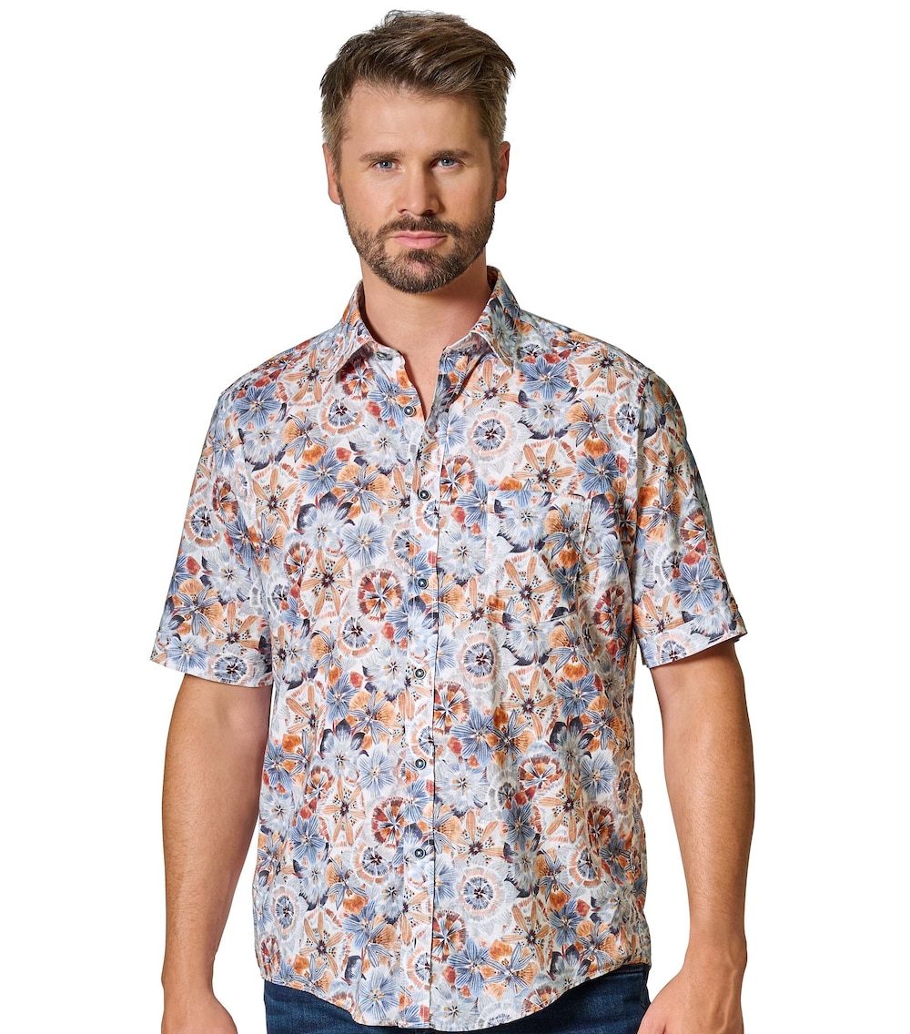 Leinenhemd Kurzarm Print Casual Fit