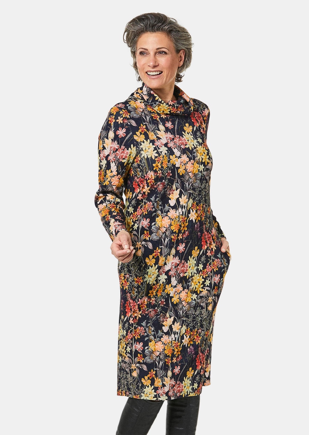 Kurzgröße - Druckkleid mit halsfernem Rollkragen