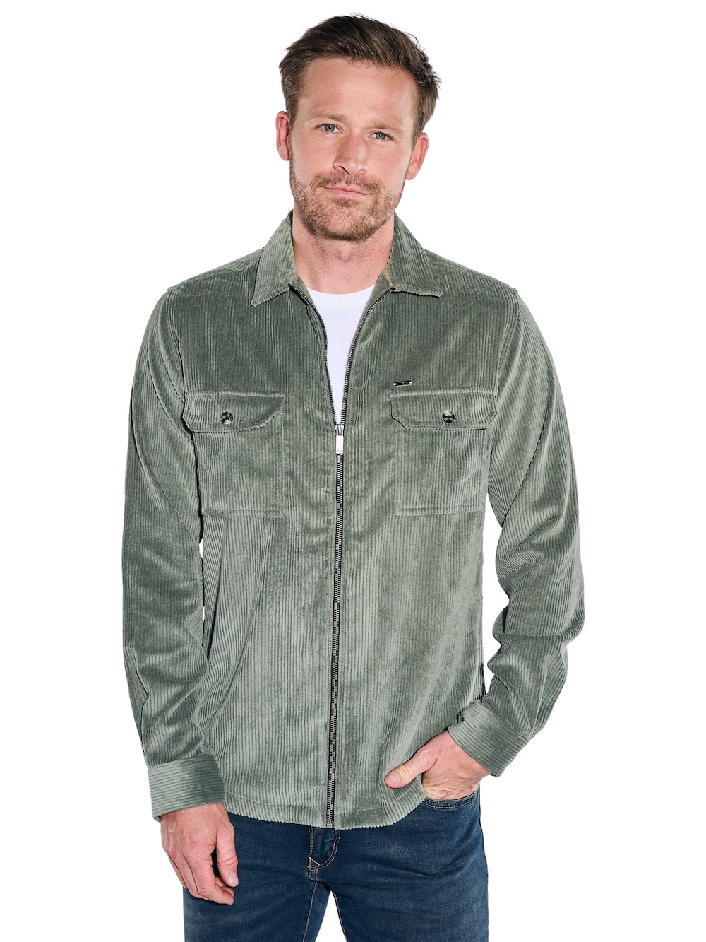 Herren Sportives Overshirt aus Cord , Dunkelgruen