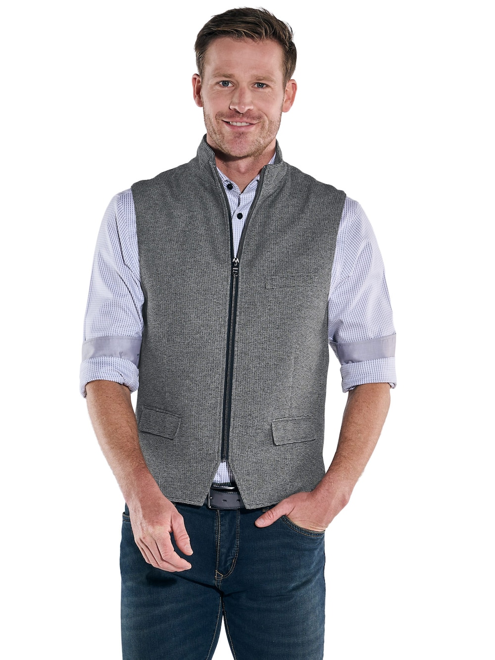 engbers Herren Sakko-Weste mit Zipper , Grau