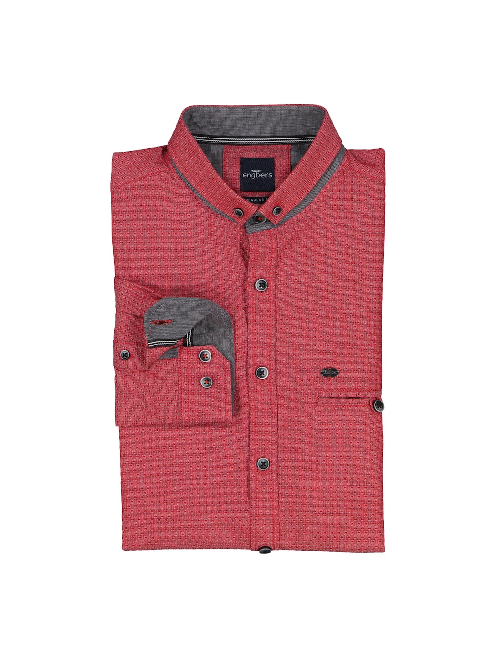 engbers Herren Langarm-Hemd strukturiert , Feuerrot