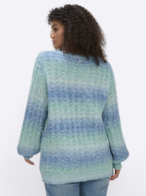 Langarm-Pullover Ajourpullover mit Blockstreifen Langarm Ohne Kragen
