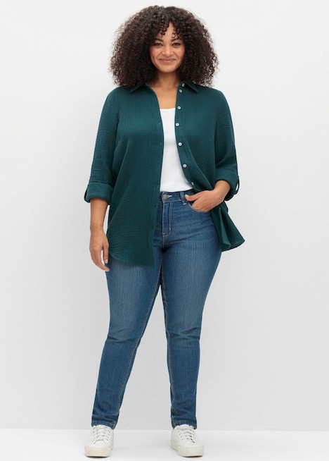 Hemdbluse Langarm Uni Hemdkragen