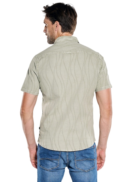 Herren Kurzarm-Hemd mit Struktur und Comfort-Stretch , Khaki
