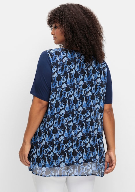 Blusenshirt Kurzarm Mehrfarbig Ohne Kragen