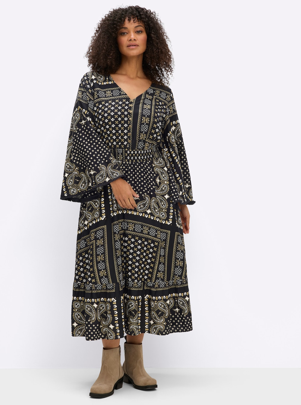 Maxikleid Maxikleid mit Paisley- und Ornamentmuster Langarm Ohne Kragen