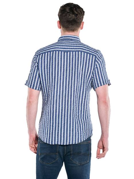 engbers Herren Kurzarm-Hemd gestreift , Saphirblau