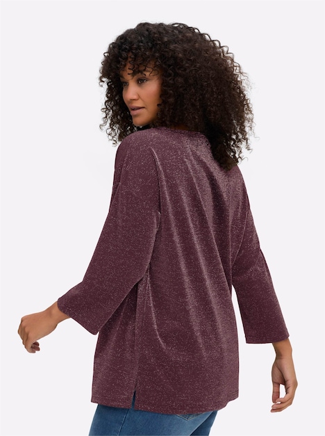 Sweatshirt Sweatshirt aus Glitzergarn 3/4-Arm Uni Ohne Kragen