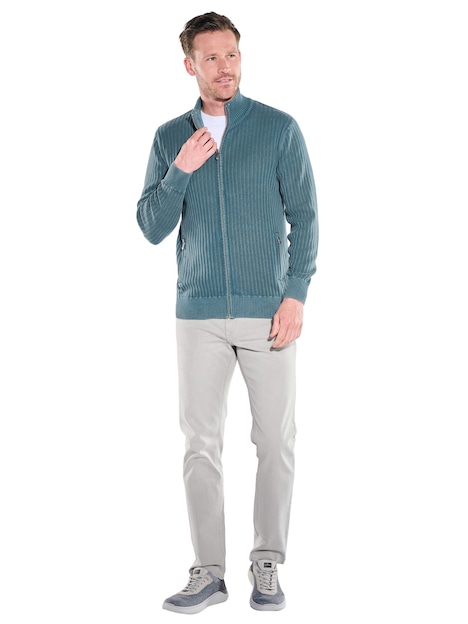 Herren Strick-Cardigan in Jacquard-Struktur , Petrolblau