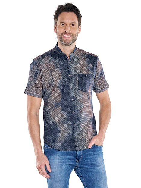 Herren Kurzarmhemd mit Batik-Print und Stretch-Komfort , Rosa