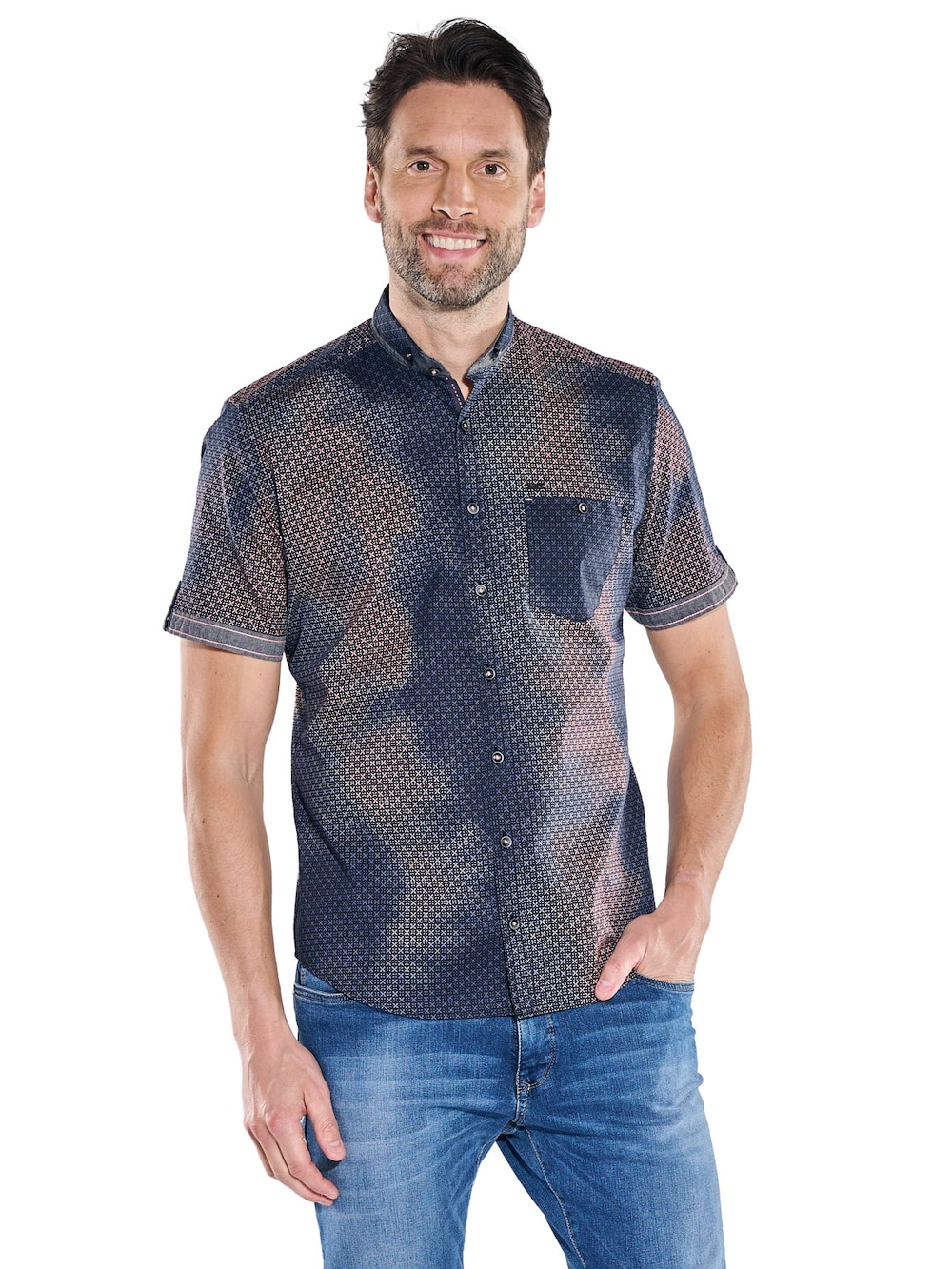 Herren Kurzarmhemd mit Batik-Print und Stretch-Komfort , Rosa