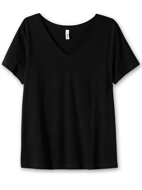 T-Shirt T-Shirt mit V-Ausschnitt, Rippqualität Kurzarm Uni Ohne Kragen