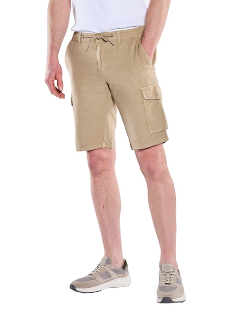 Herren Cargo Shorts in Leinenoptik , Cognac