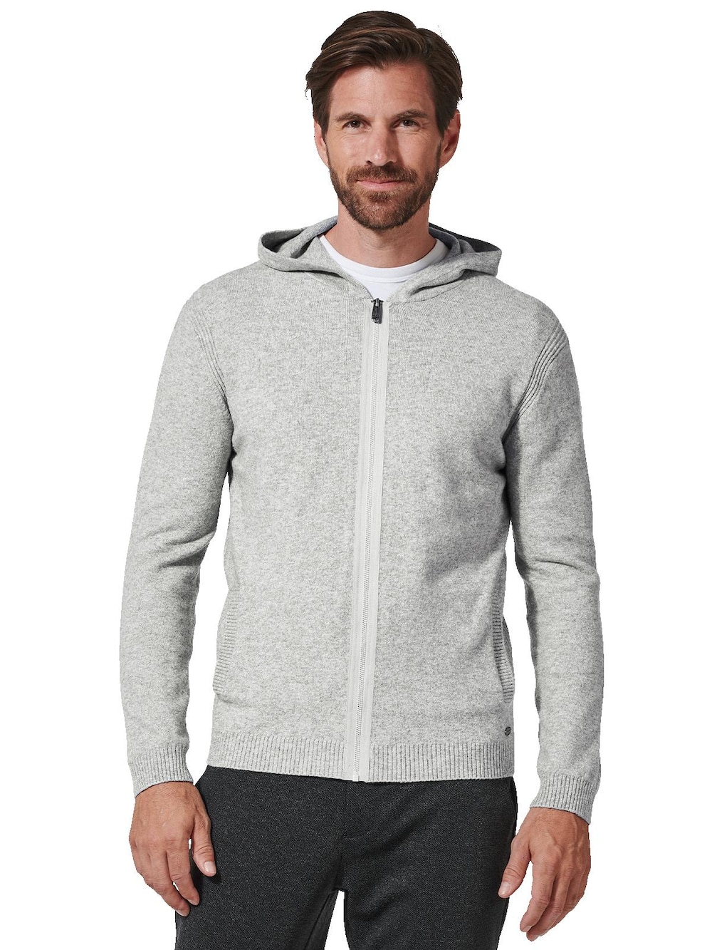 engbers Herren Strickjacke mit Kapuze , Silbergrau