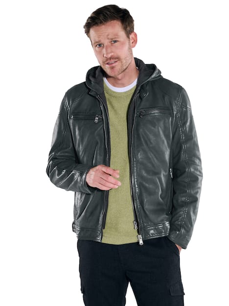 engbers Herren Lederjacke regular , Dunkelgruen
