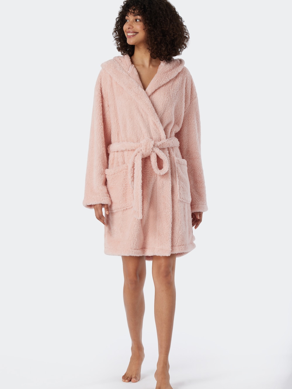Schiesser Damen Bademantel Teddy Fleece - rosé