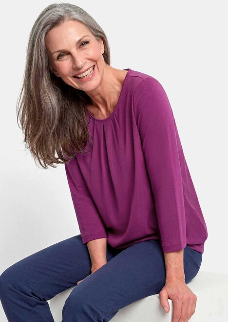 Chiffon-Shirt mit 3/4-Arm, Rundhals