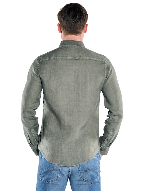 Herren Leinenhemd mit gewaschener Optik , Khaki