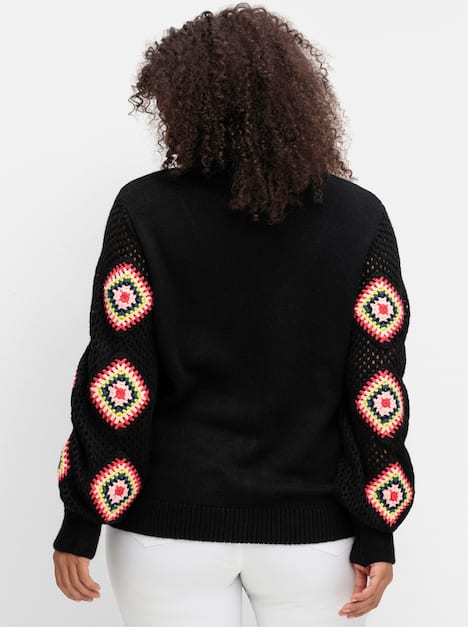 Strickjacke Langarm Ajour, Links-Strick Uni Ohne Kragen