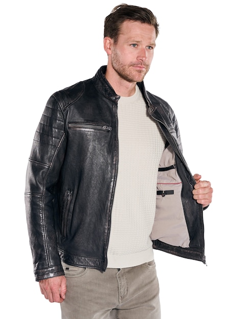 Herren Lederjacke , Schwarzbraun