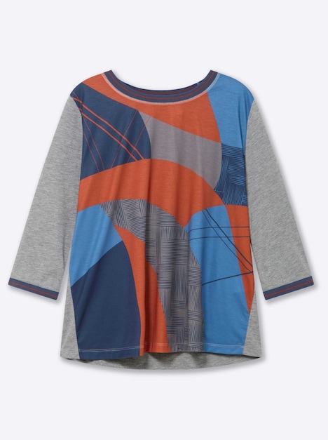 Druck-Shirt 3/4-Arm Sonstiges Muster Ohne Kragen